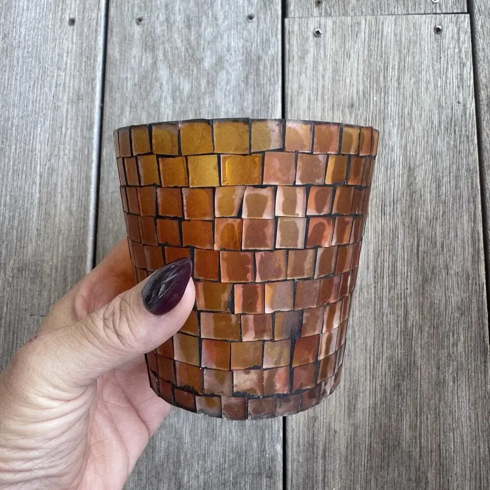 Harvest Mosaic Gold Brown Votive Candle Holder Whimsygoth 90s Decor
